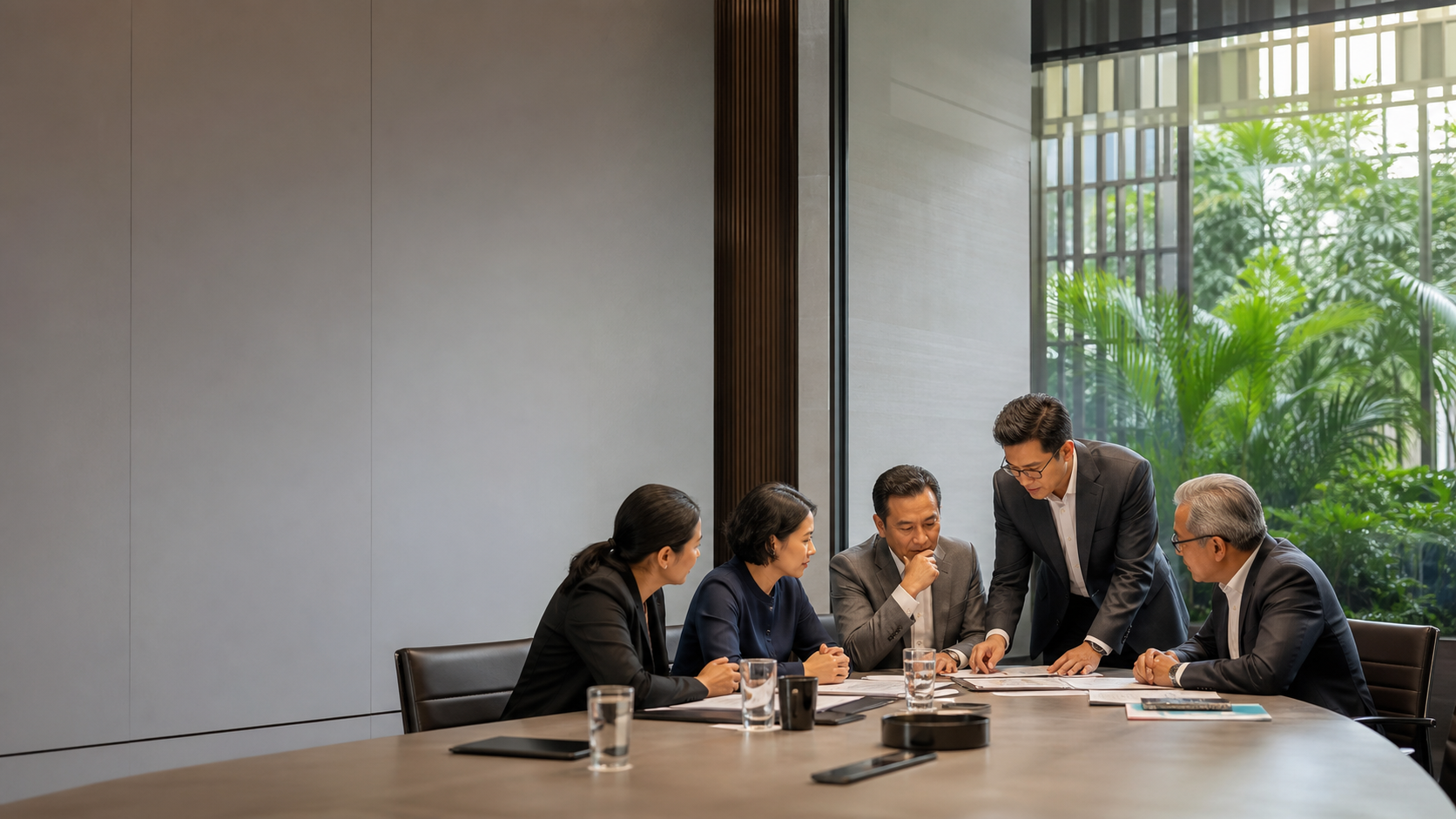 Indonesian enterprise leaders in a strategic discussion around a boardroom table.