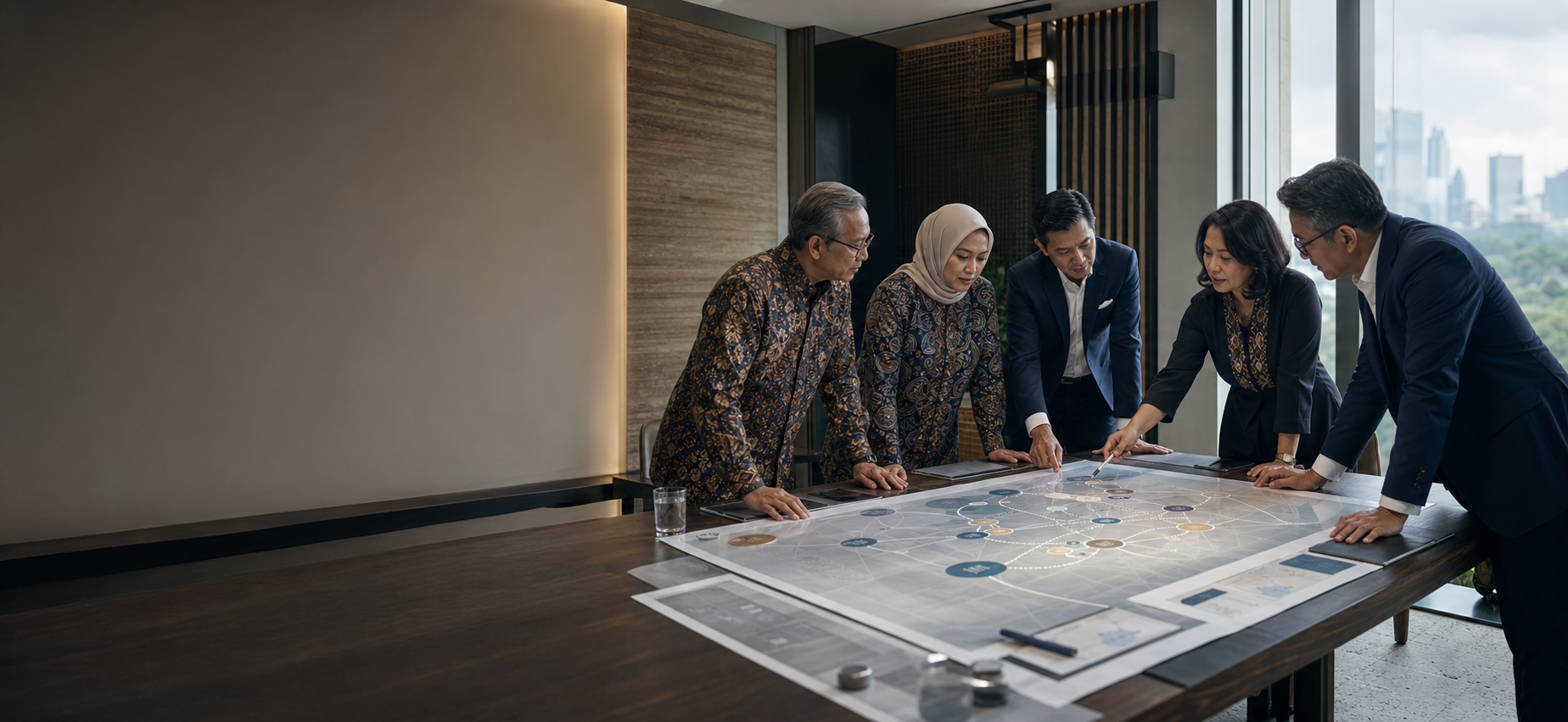 Indonesian executives examining an integrated enterprise architecture during a methodology working session