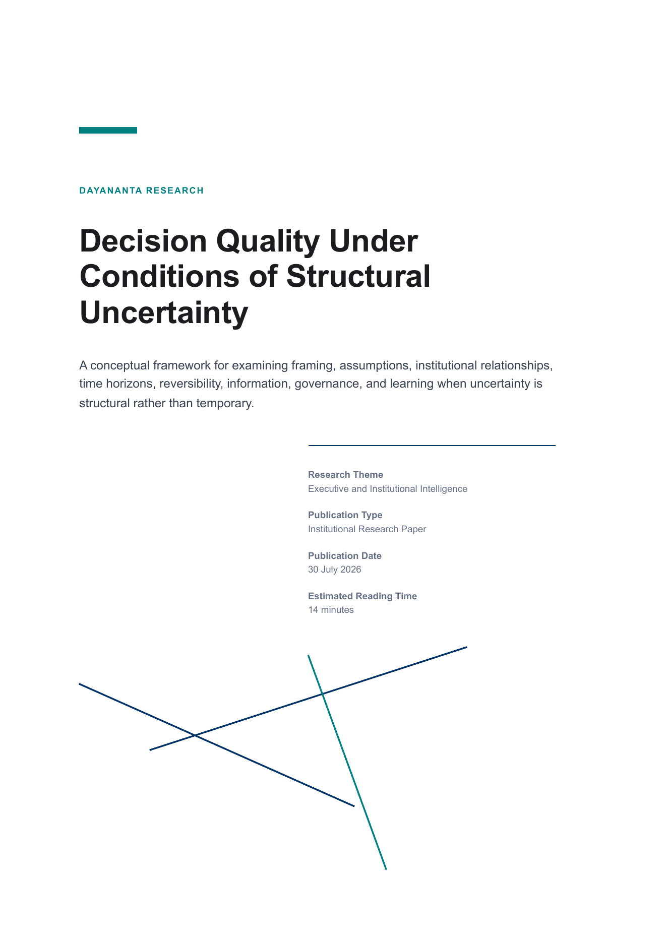 Cover of the Dayananta research paper Decision Quality Under Conditions of Structural Uncertainty.