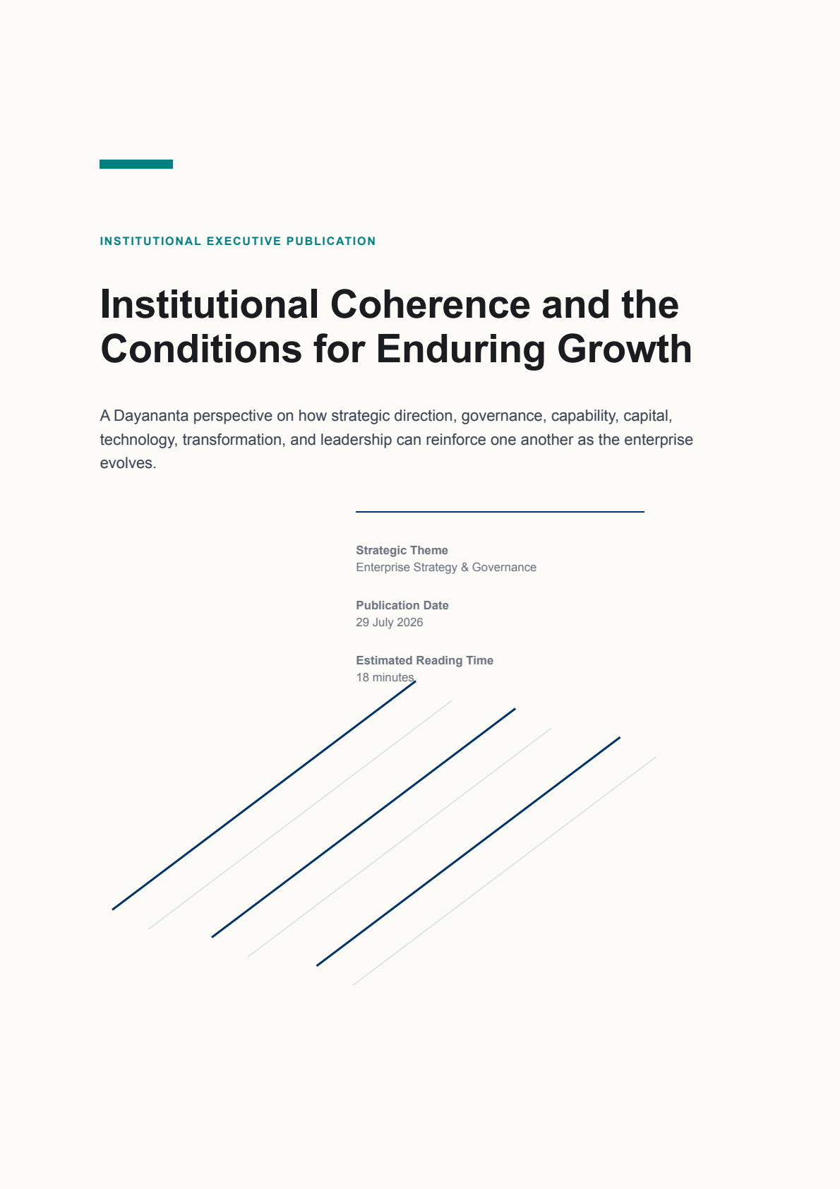 Cover of the Dayananta white paper Institutional Coherence and the Conditions for Enduring Growth.